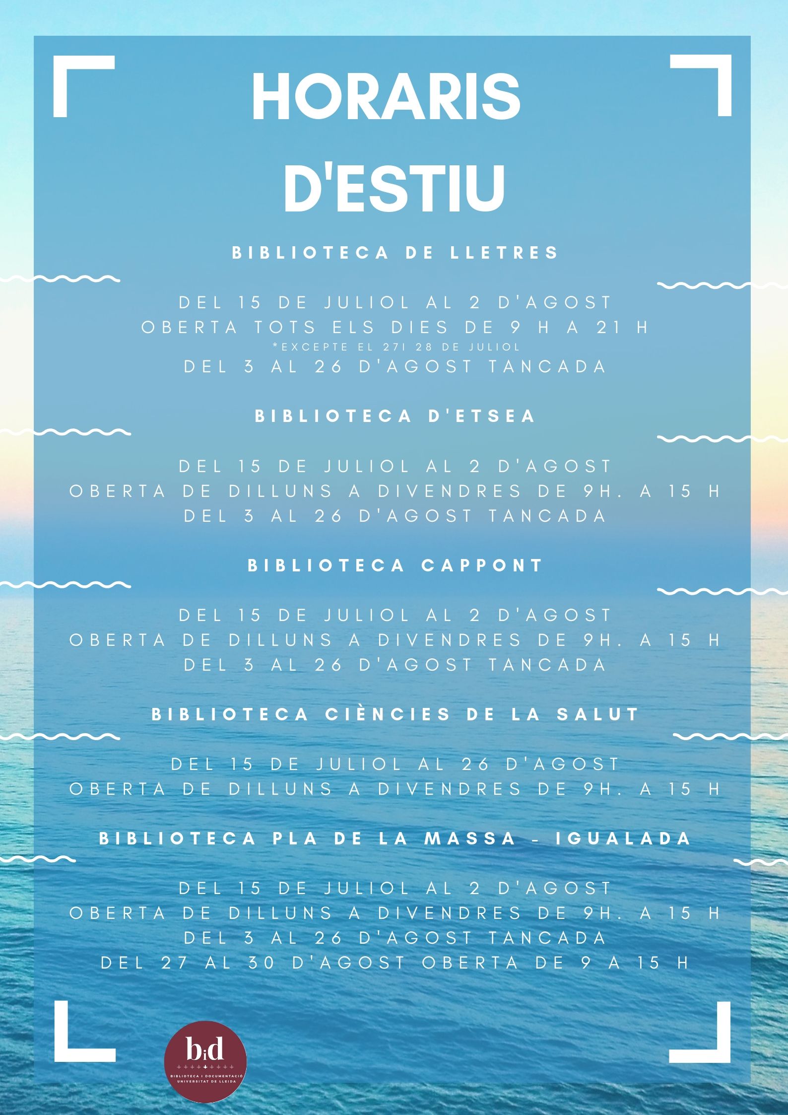 Horaris d'estiu 2019