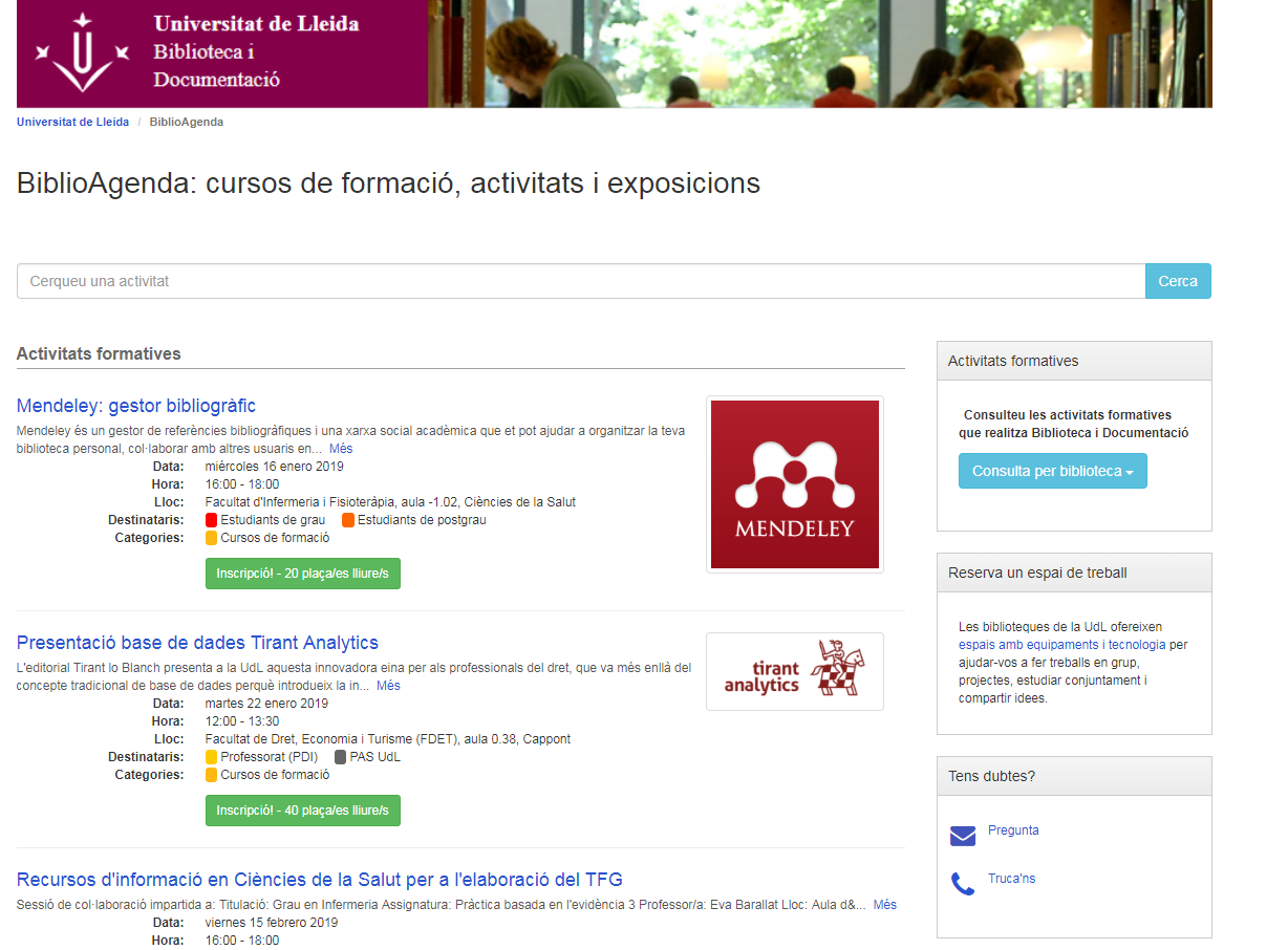 BiblioAgenda: cursos de formació, activitats i exposicions