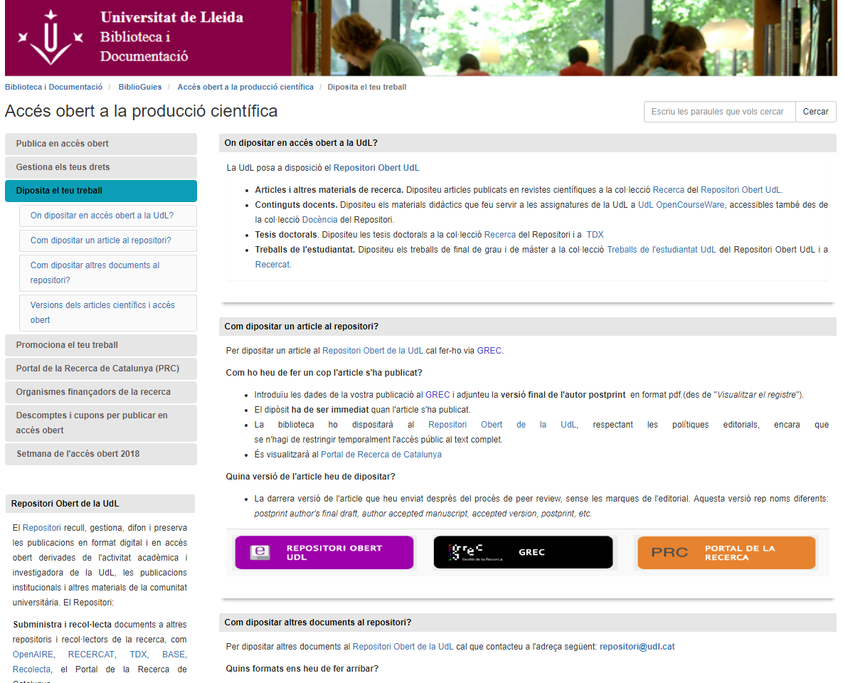 Biblioguia Accés obert a la producció científica - Diposita el teu treball