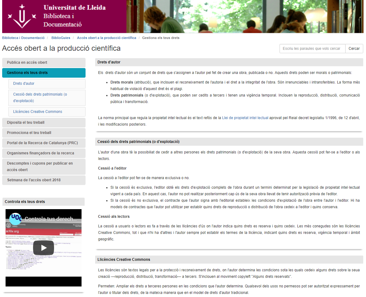 Biblioguia Accés obert a la producció científica - Gestiona els teus drets